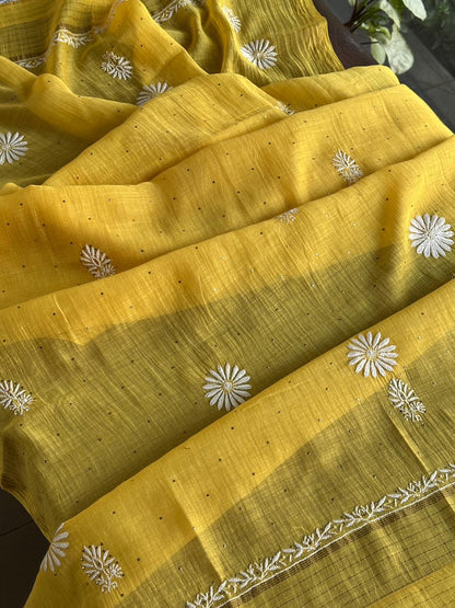 Yellow Mal Mukaish Chikankari Kurta Dupatta Set
