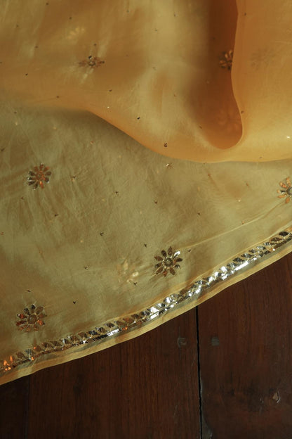 Yellow Shade Noor Organza Silk Chikankari Unstitched Kurta Dupatta Set