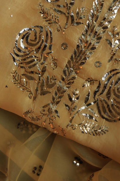Yellow Shade Noor Organza Silk Chikankari Unstitched Kurta Dupatta Set