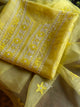 Yellow Shade Organza Silk Chikankari Unstitched Fabric