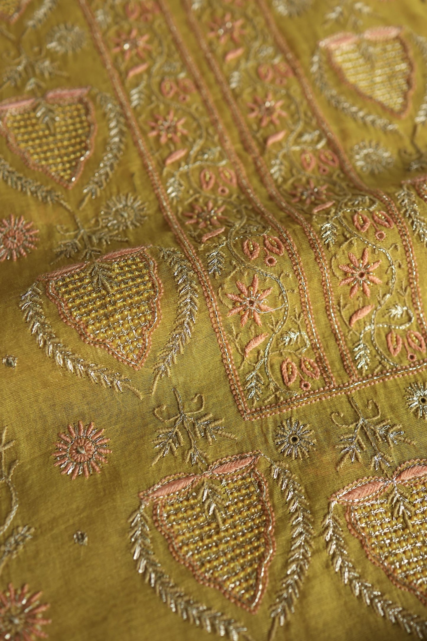 Yellow Shade Tissue Silk Chikankari Unstitched Fabric
