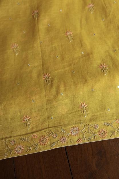 Yellow Shade Tissue Silk Chikankari Unstitched Fabric
