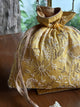 Yellow Shade Tussar Silk Chikankari Ari & Kasab Work Potli Bag