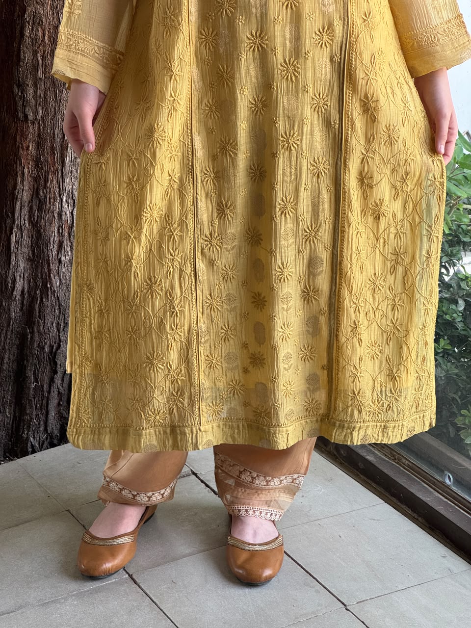 Yellow Shade Zari Chanderi Chikankari Ready to Wear Tunics