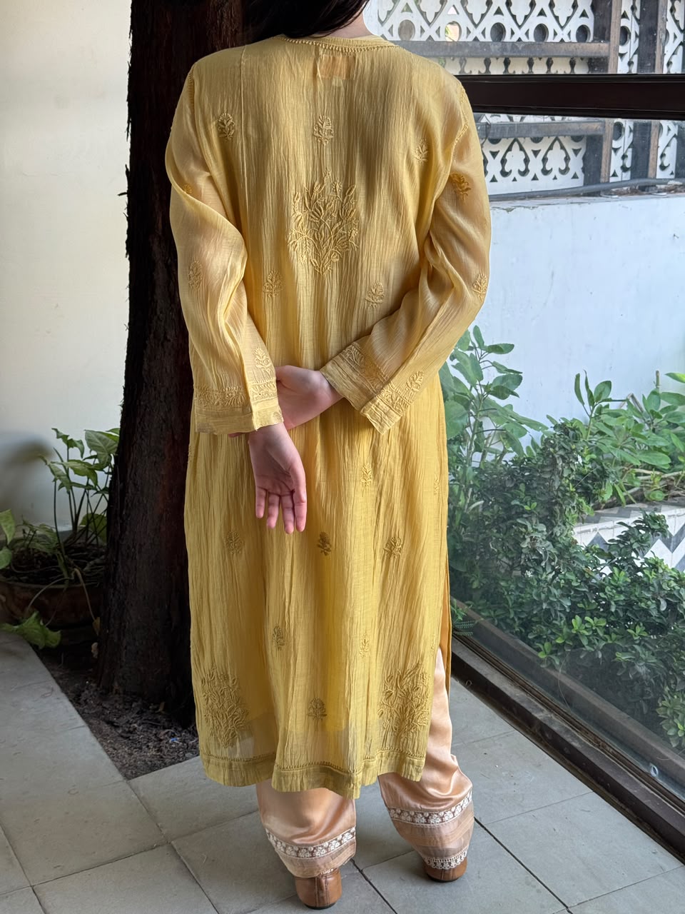 Yellow Shade Zari Chanderi Chikankari Ready to Wear Tunics