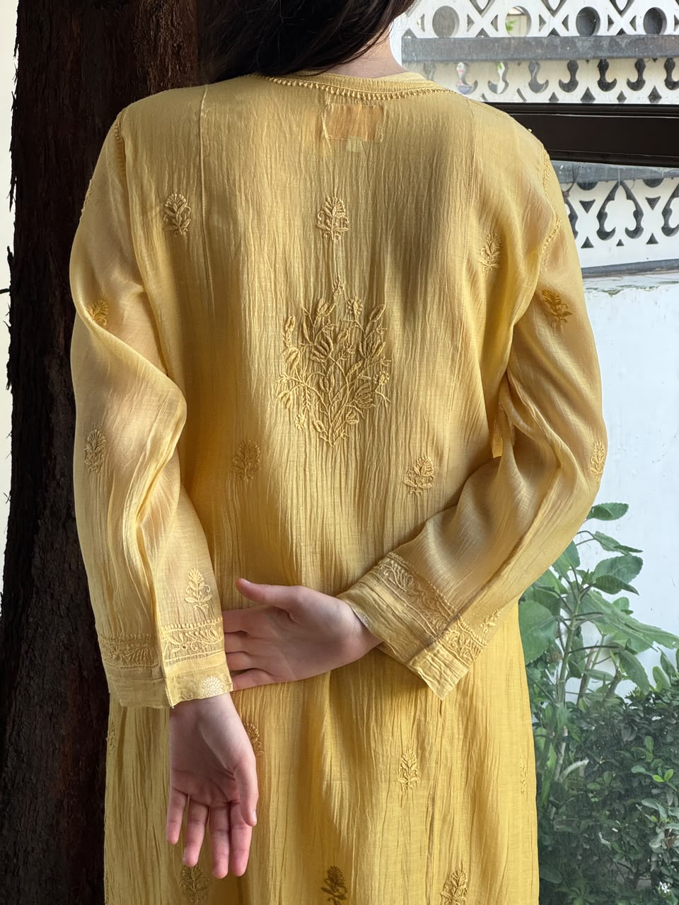 Yellow Shade Zari Chanderi Chikankari Ready to Wear Tunics