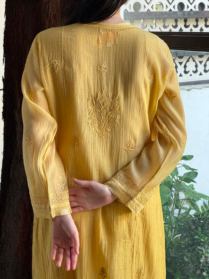 Yellow Shade Zari Chanderi Chikankari Ready to Wear Tunics