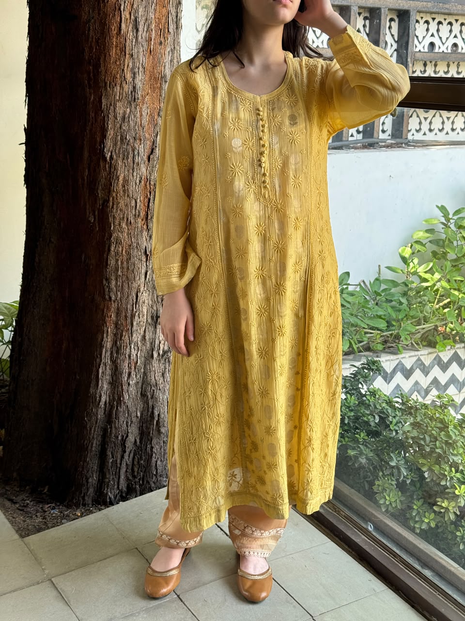 Yellow Shade Zari Chanderi Chikankari Ready to Wear Tunics