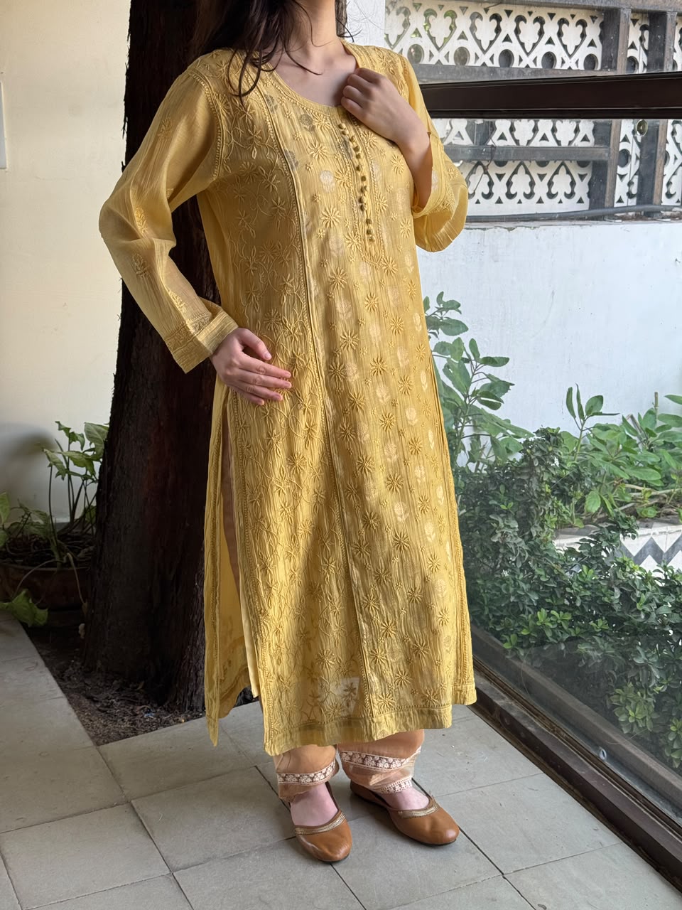 Yellow Shade Zari Chanderi Chikankari Ready to Wear Tunics