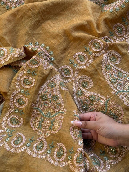 Yellow Tissue Silk Fine Chikankari Boota Dupatta