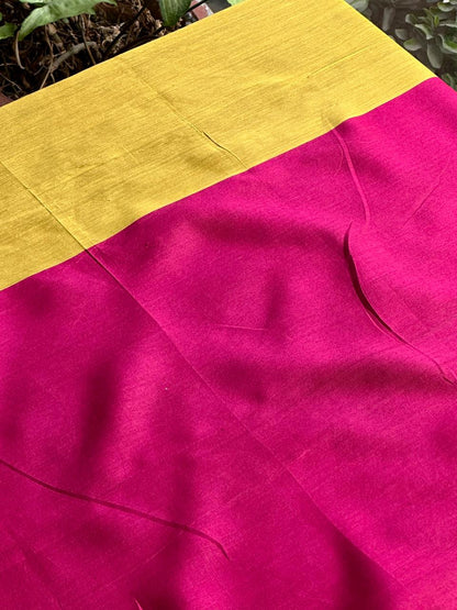 Yellow Woven Butta Saree with Contrast Pink Border