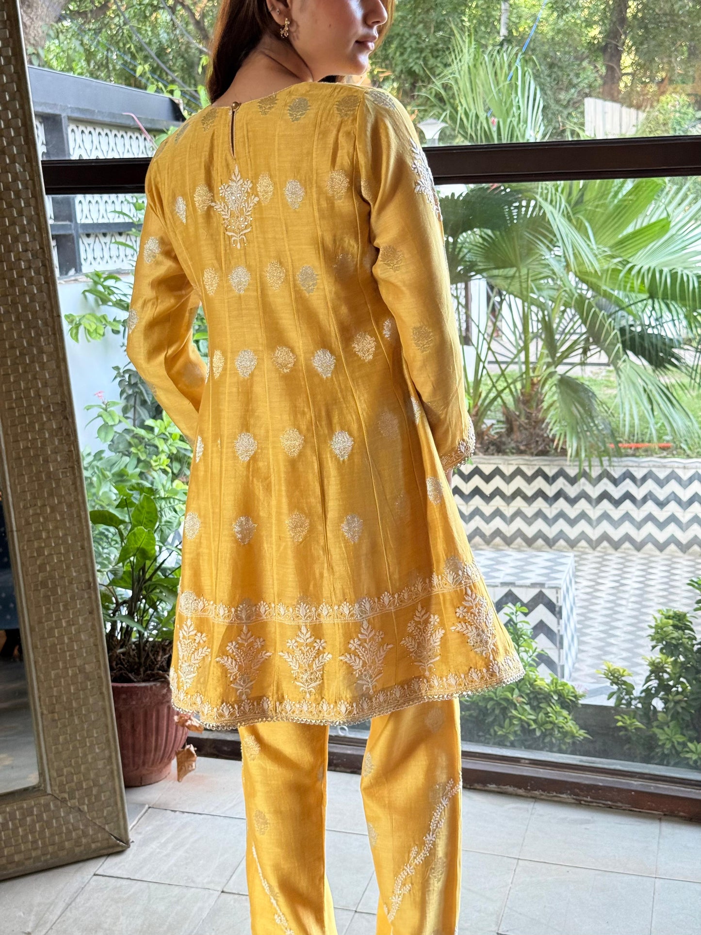 Yellow Zari Chanderi Chikankari Co-Ord Set