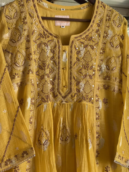 Yellow Zari Chanderi Chikankari Ready to Wear Tunics