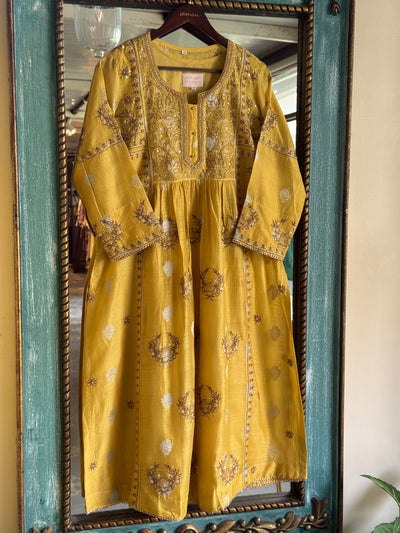 Yellow Zari Chanderi Chikankari Ready to Wear Tunics