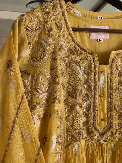 Yellow Zari Chanderi Chikankari Ready to Wear Tunics