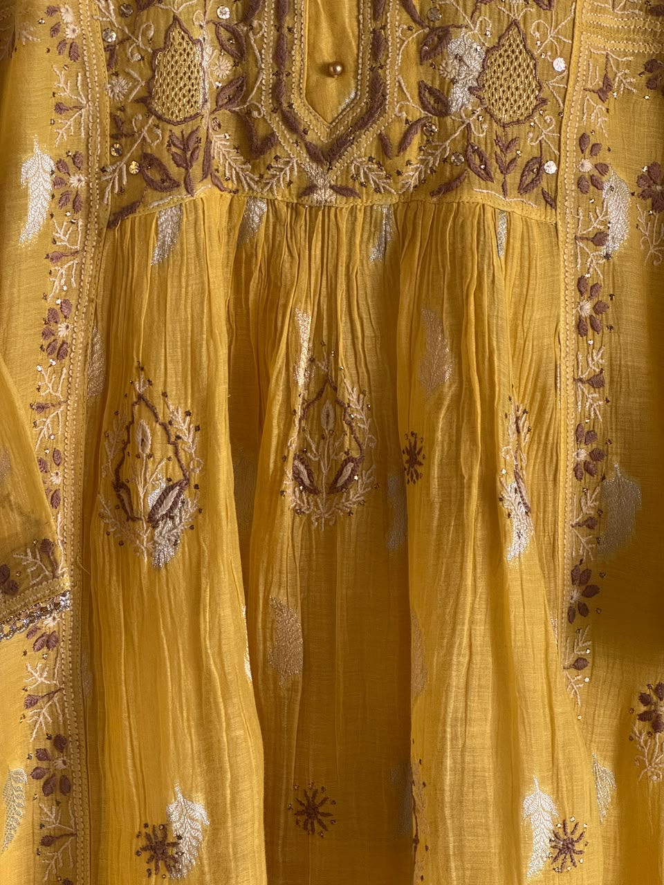 Yellow Zari Chanderi Chikankari Ready to Wear Tunics