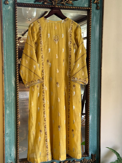 Yellow Zari Chanderi Chikankari Ready to Wear Tunics