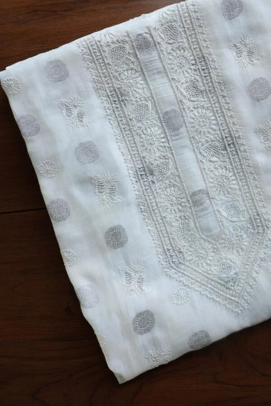 Zari Chanderi Unisex Chikankari Unstitched Men’s Kurta Fabric