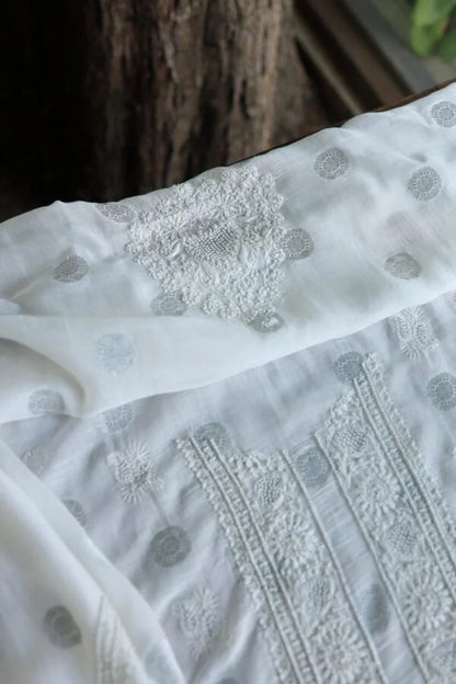 Zari Chanderi Unisex Chikankari Unstitched Men’s Kurta Fabric