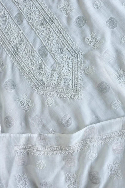 Zari Chanderi Unisex Chikankari Unstitched Men’s Kurta Fabric
