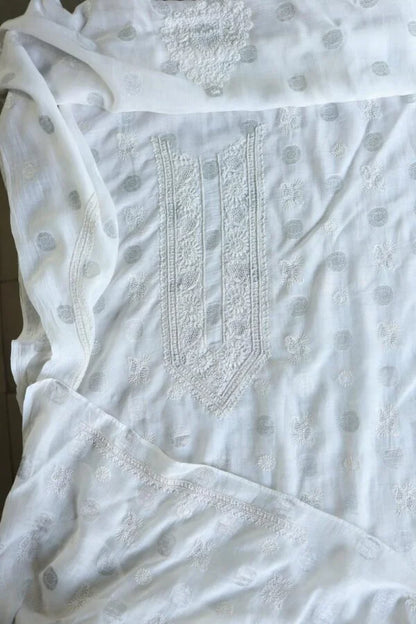 Zari Chanderi Unisex Chikankari Unstitched Men’s Kurta Fabric