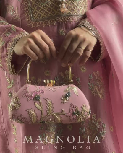 Pastel Pink Magnolia Chikankari With Ari Work Sling Clutch