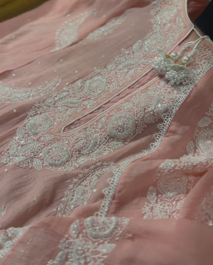 Peach Crescent Chandbala Chikankari Kurta Set