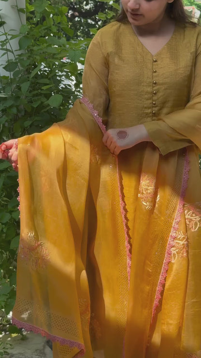 Mustard Yellow Tissue Silk Dagla Kurta Set