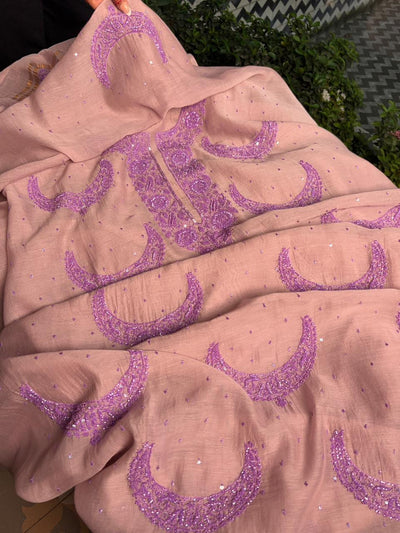 Latte Purple Crescent Chandbala Chikankari Unstitched Fabric