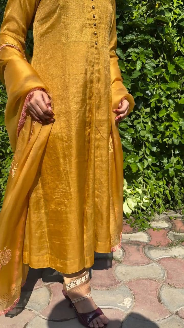 Mustard Yellow Tissue Silk Dagla Kurta Set