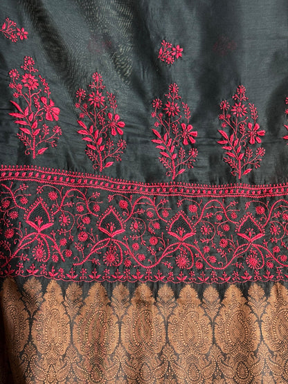 Black & Red Chanderi Saree with Chikankari Embroidery & Banarasi Zari Border