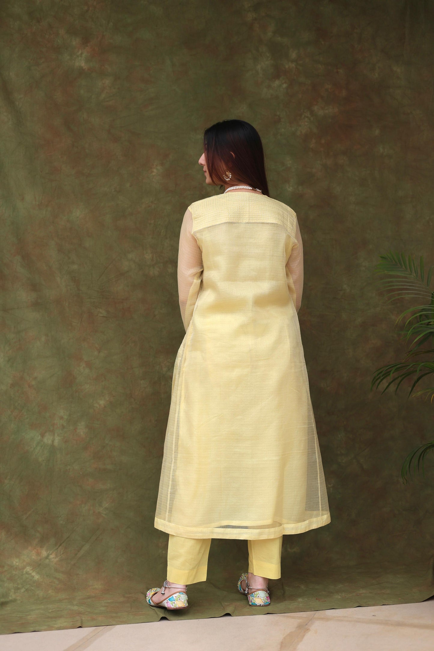 Lemon Shade Tissue Silk Dagla Kurta Set