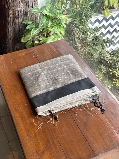 Grey Woven Butta Saree with Contrast Black Border