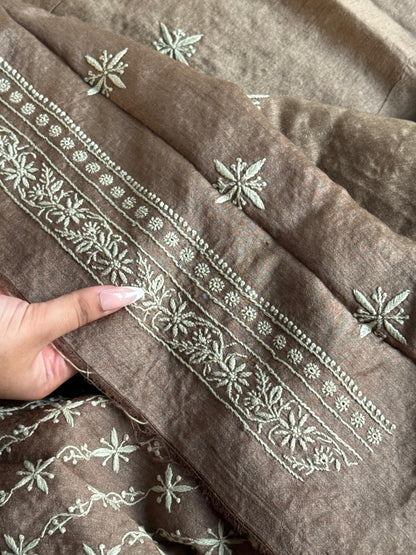 Beige Moonga Silk Chikankari Men’s Kurta Fabrics