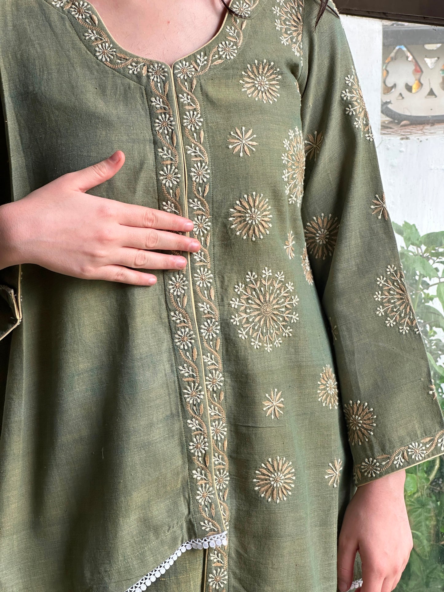 Green Malkha Cotton Chikankari Co-ord Set