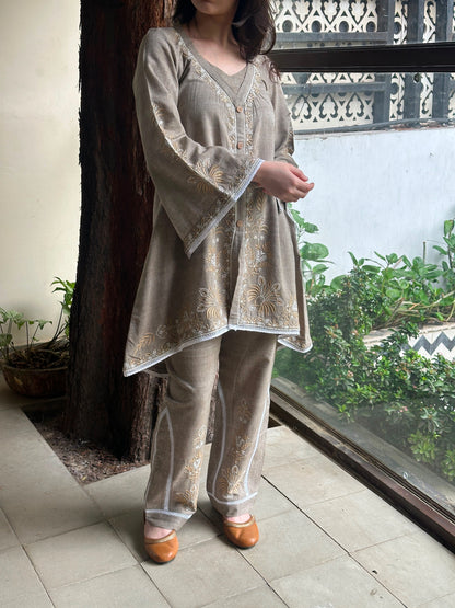 Cloudy Grey Malkha Cotton Chikankari Co-ord Set