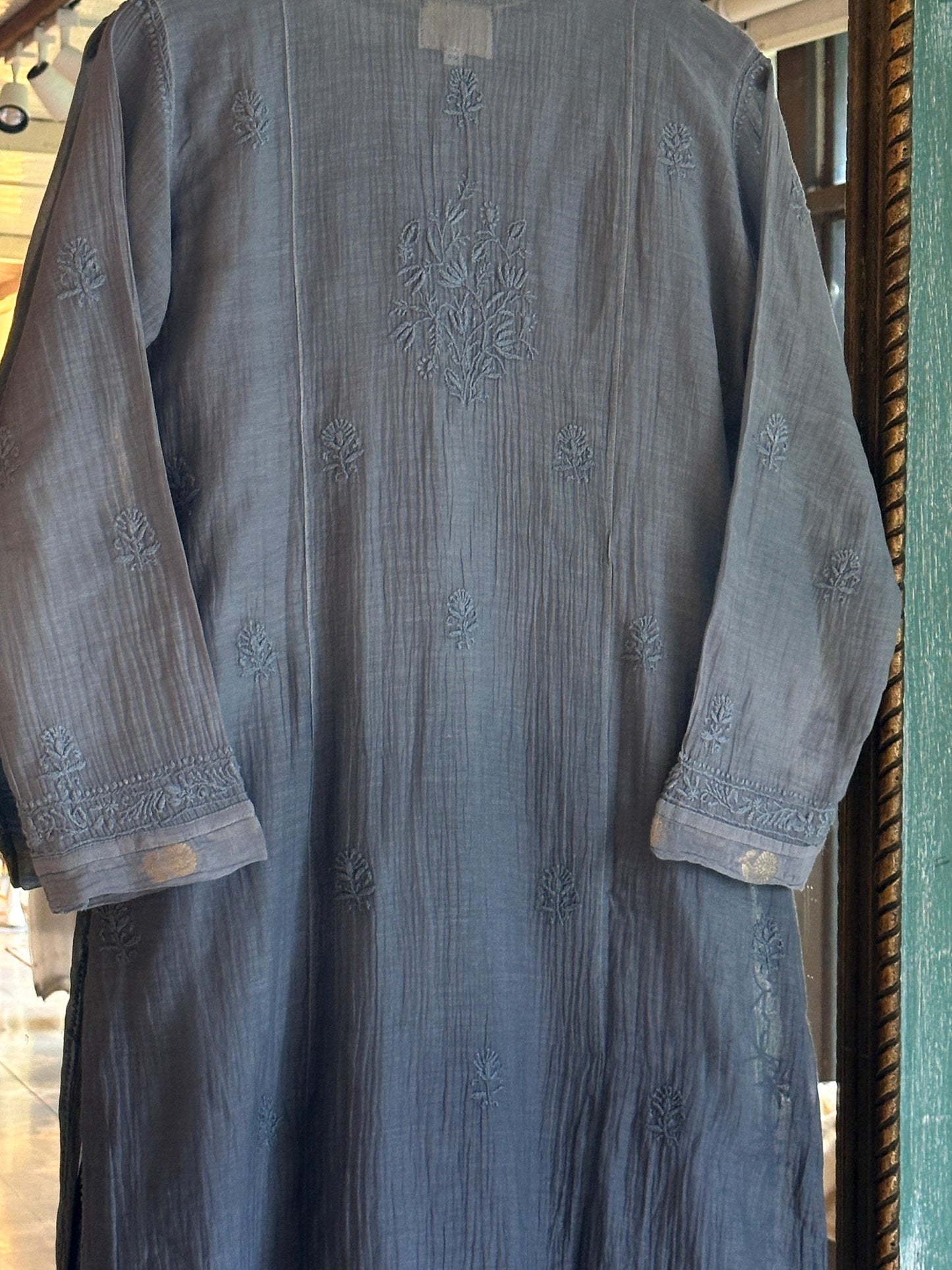 Blue Shade Zari Chanderi Chikankari Ready to Wear Tunic