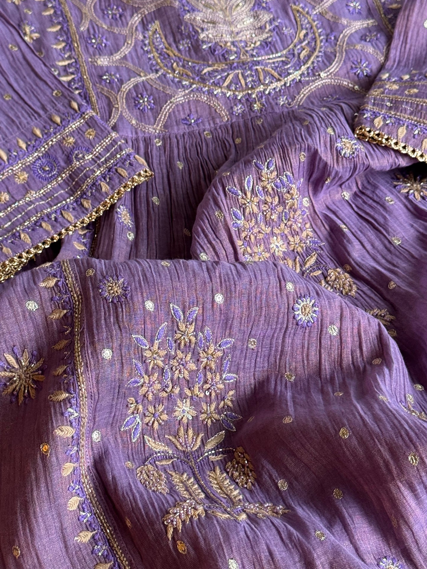 Lilac Purple Shade Tissue Silk Bhopali Kurta Dupatta Set