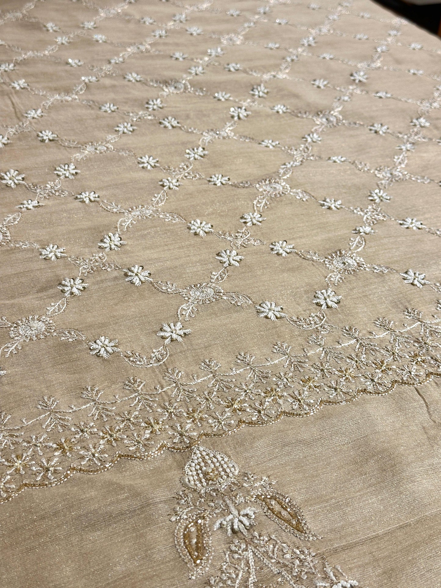 Natural Shade Fine Chikankari Ari Tissue Silk Dupatta