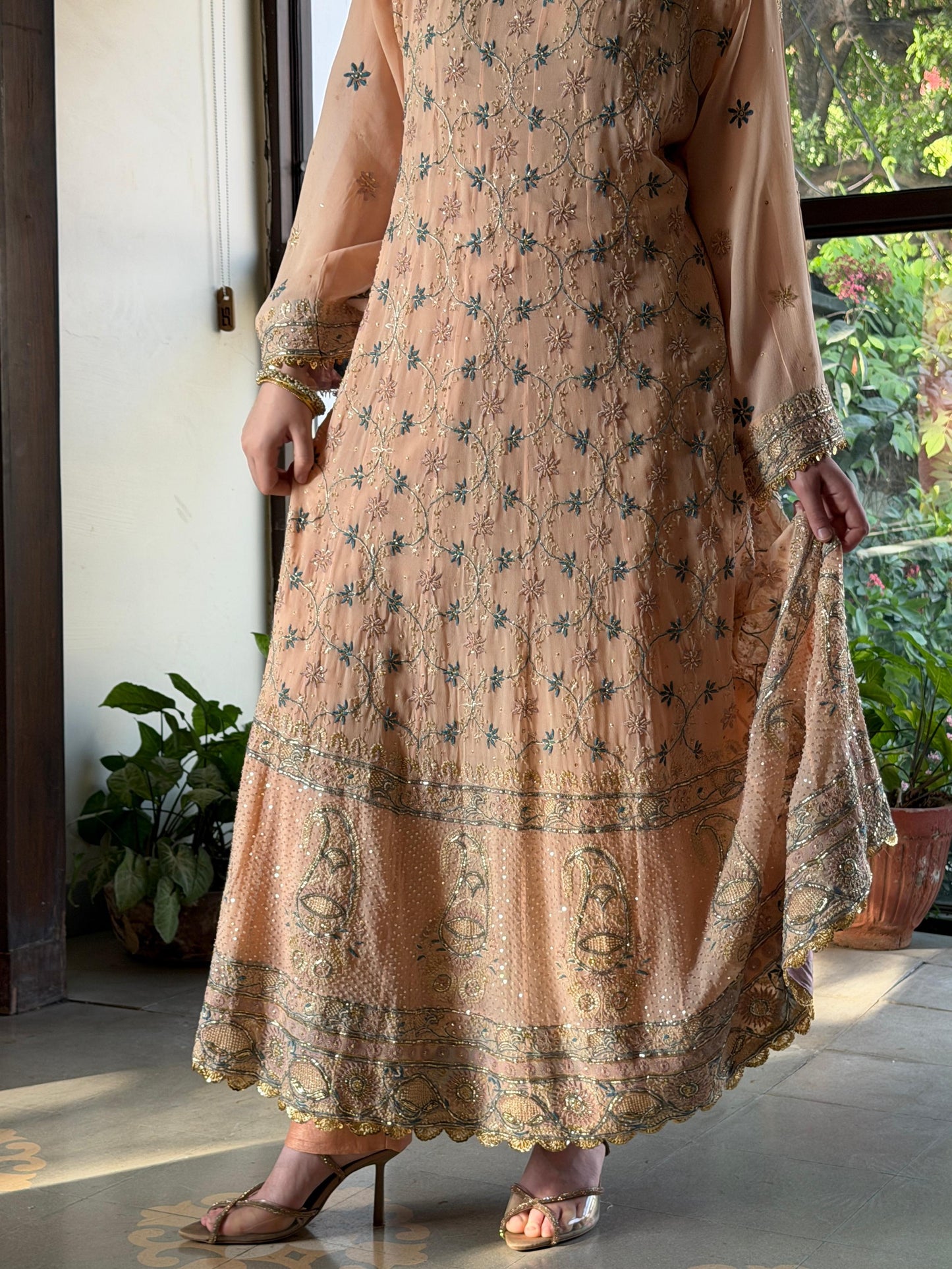 Tukdi Multi Colour Pure Georgette Chikankari Anarkali