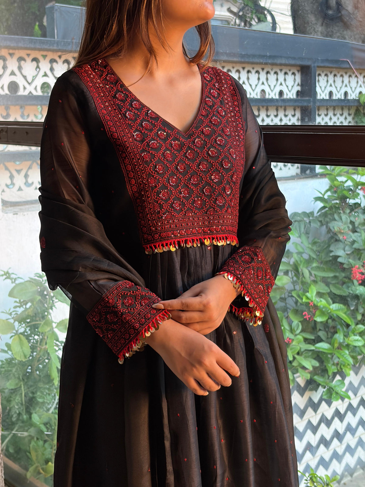 Black Sico (Silk Cotton) Chikankari Tux Kurta Set