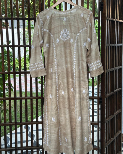 Natural Beige Tussar Silk Chikankari Ready to Wear Kurta
