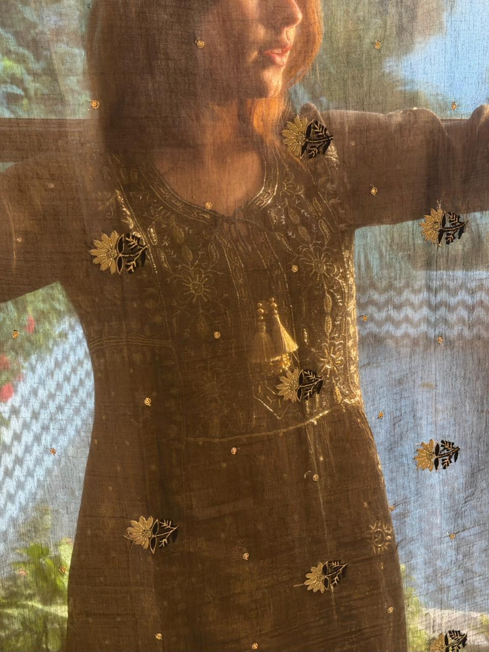 Tissue Silk Bhopali Kurta Dupatta Set