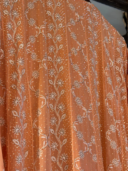 SAFFRON PEACH TUKDI CHIKANKARI ANARKALI