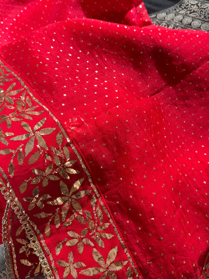Red Shade Mukaish Lakh Dana Saree With Blouse