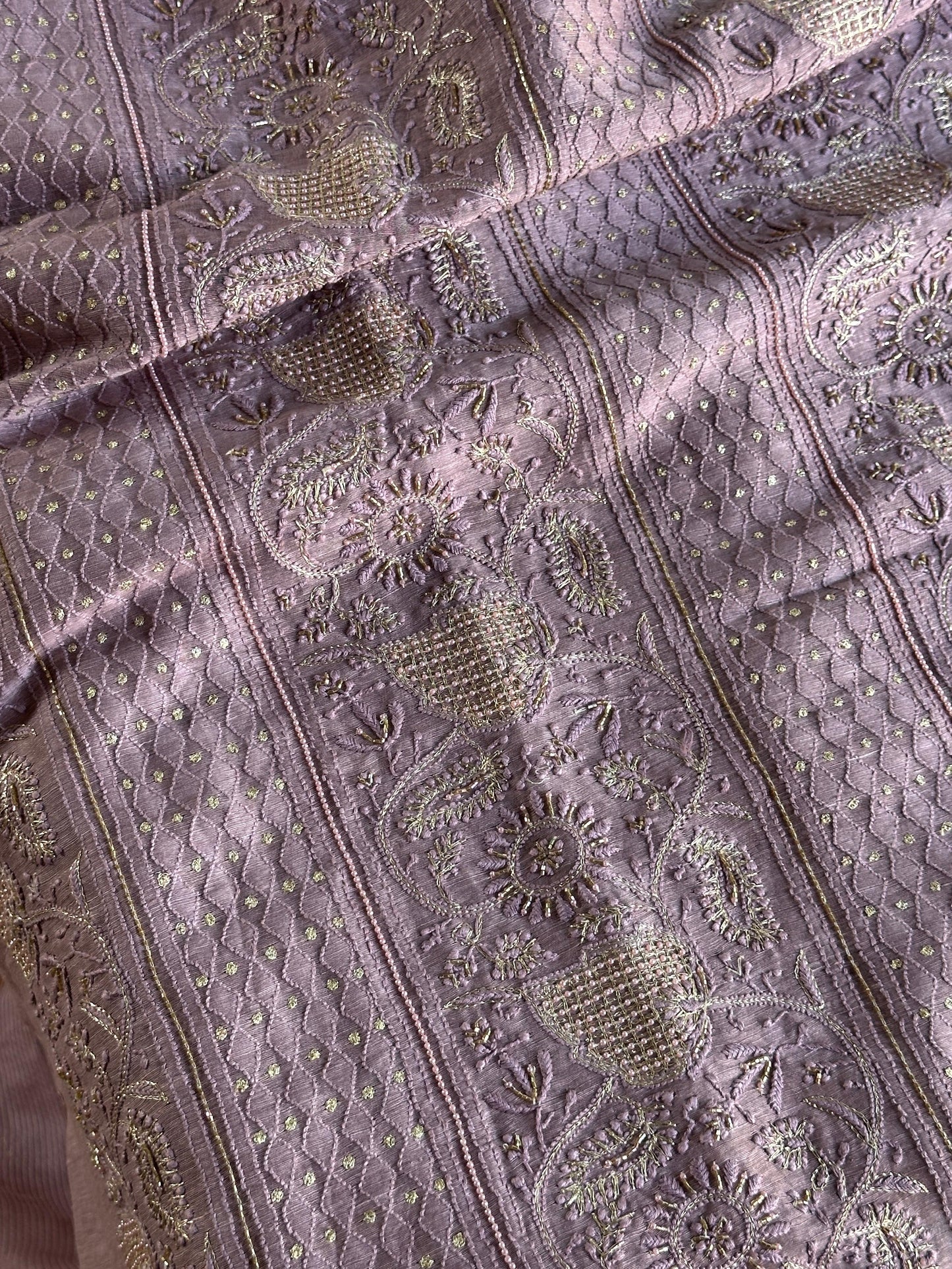 Purple Shade Linen Silk Chikankari With Ari Work Unstitched Kurta Dupatta Set