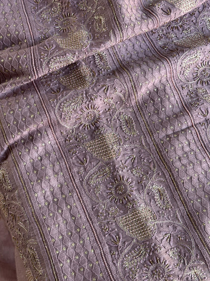 Purple Shade Linen Silk Chikankari With Ari Work Unstitched Kurta Dupatta Set