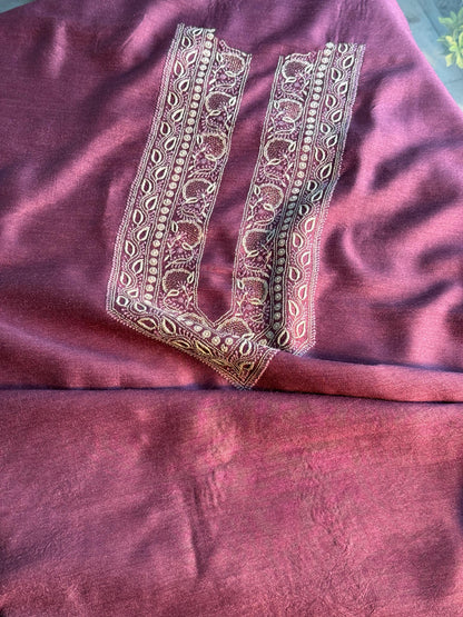 Wine Shade Moonga Silk Chikankari Men’s Kurta Fabrics