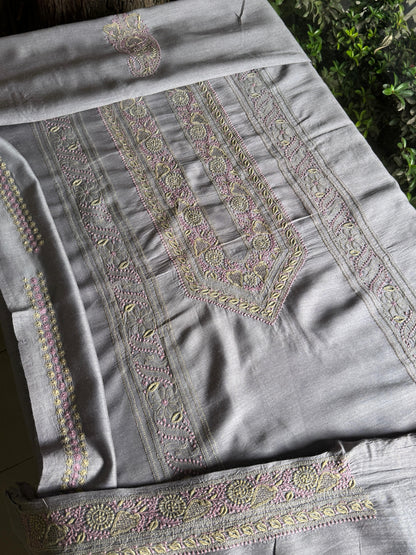 Blue Shade Moonga Silk Chikankari Men’s Kurta Fabric