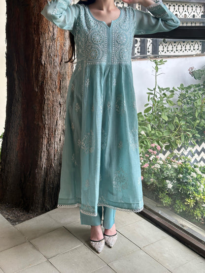 Light Blue Shade Malmal Mukaish Kamdani Chikankari Ready to Wear